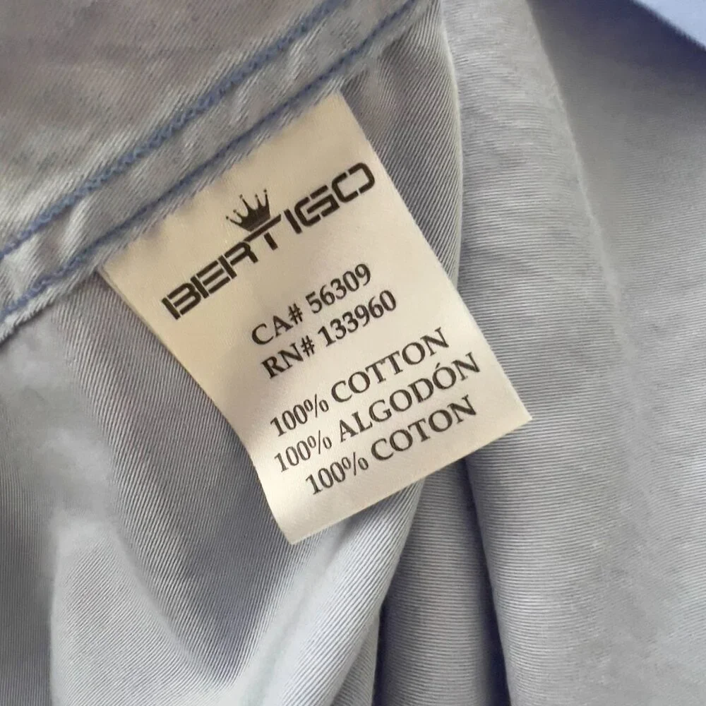 Bertigo Light Blue 100% Cotton Short Sleeve button shirt Men sz L